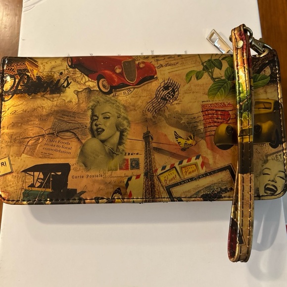 Unbranded Handbags - Nostalgia Women’s Wallet 1950’s Theme Marilyn Monroe Cars Eiffel Tower 8x4.5”